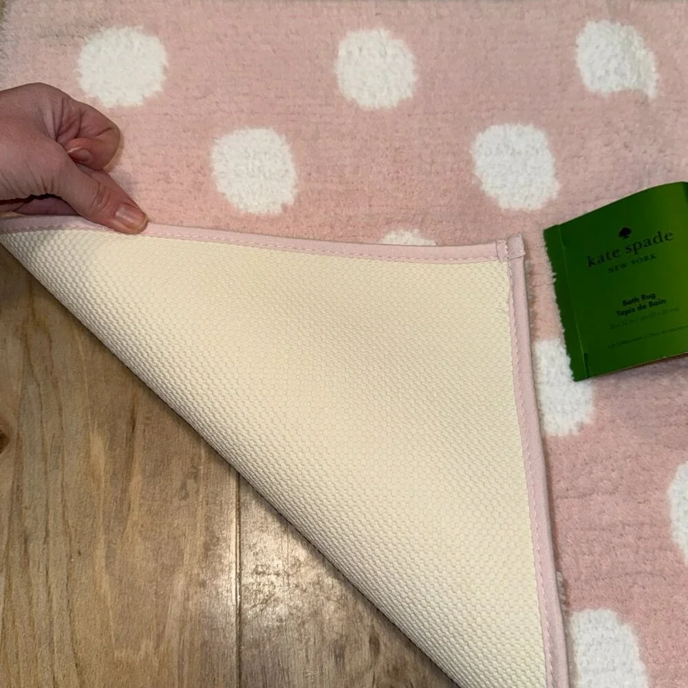 17 x 24 Kate Spade Ballet Pink White Polka Dots Bath Rug Mat Fuzzy Non Slip